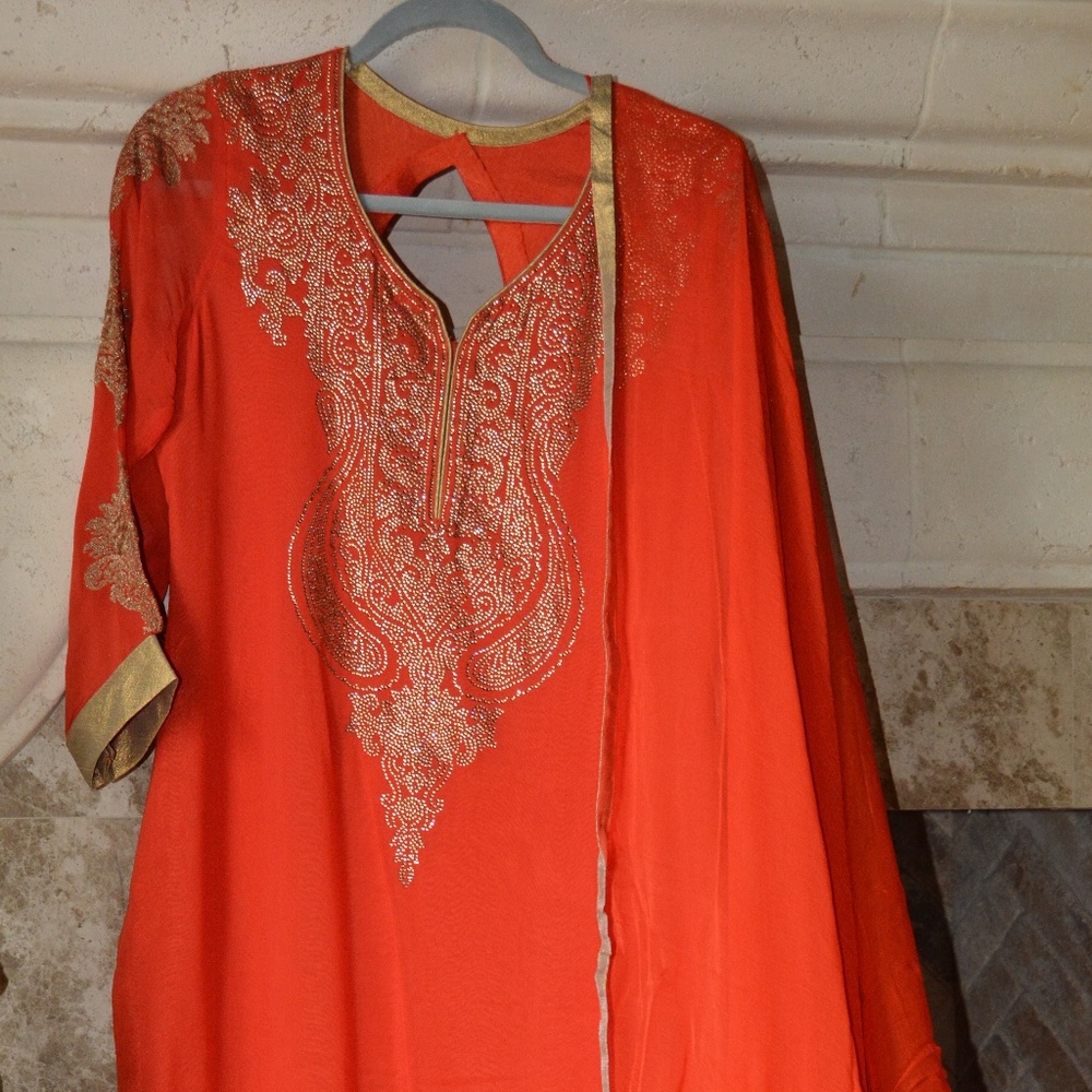 Orange Palazzo Style Indian/Pakistani Suit